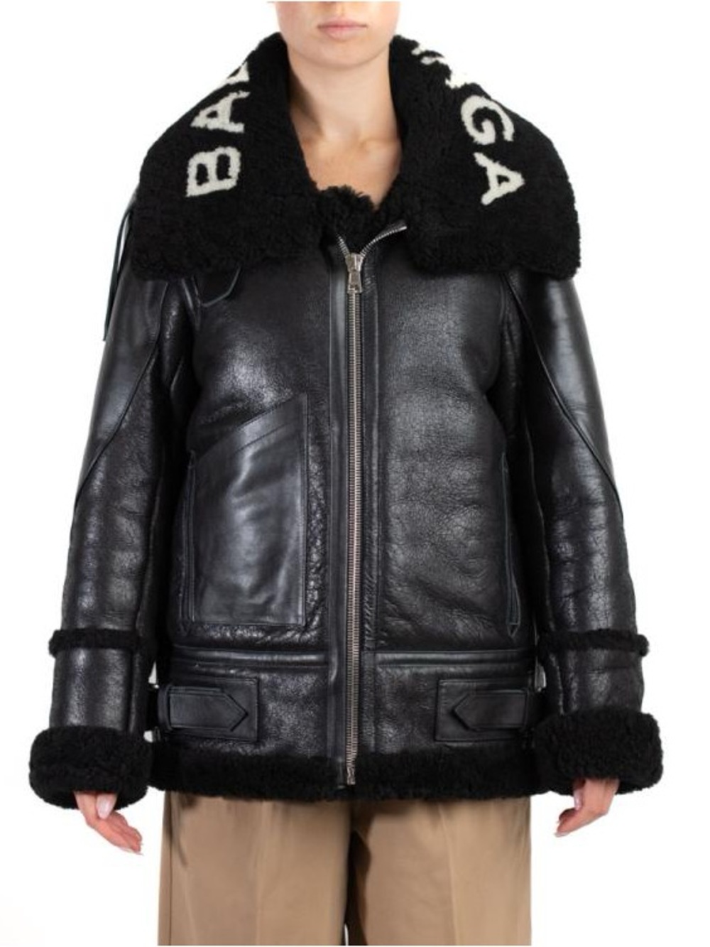 LIKE NEW Balenciaga 'Le Bombardier' Black Leather and Shearling Oversized Jacket - Picture 8 of 11